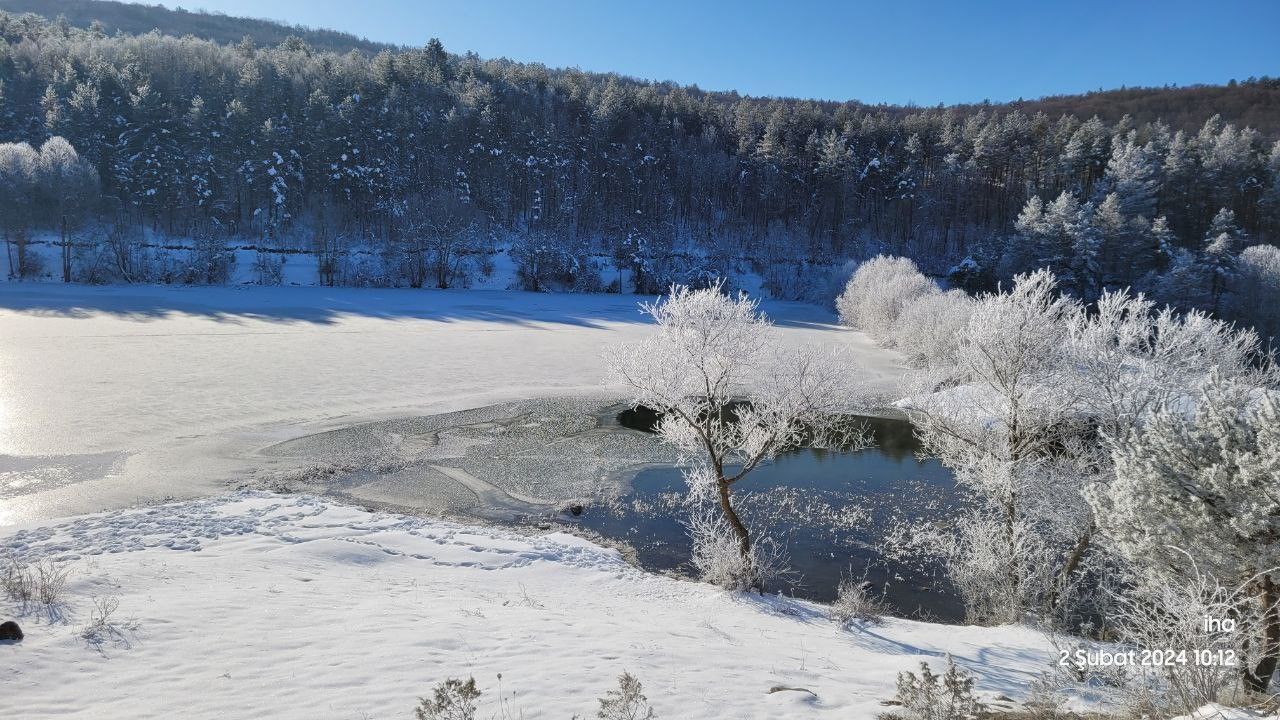 Göletlerin yüzeyleri dondu, ağaçlar buz tuttu