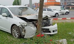 Düzce'de kaza sonrası refüje çıkan otomobil ağaca çarptı: 2 yaralı