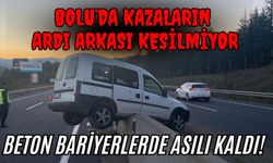 Hafif ticari araç, beton bariyerlerde asılı kaldı: 1 yaralı