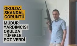 Okulda skandal görüntü Müdür yardımcısı okulda tüfekle poz verdi