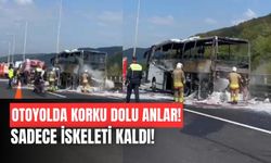 Anadolu Otoyolu’nda, yanan yolcu otobüsünün iskeleti kaldı
