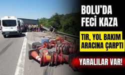 Tır, emniyet şeridindeki yol bakım aracına çarptı: 2 Yaralı