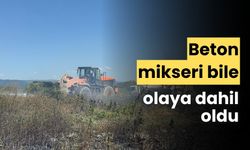 Otluk alanda çıkan yangına, beton mikseri ve iş makineleri müdahale etti