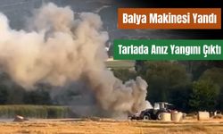 Bolu’da balya makinesi yandı, tarlada anız yangını çıktı