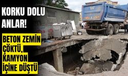 Beton zemin çöktü, hafriyat kamyonu içine düştü