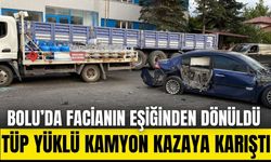 Bolu’da facianın eşiğinden dönüldü: Tüp yüklü kamyon kazaya karıştı