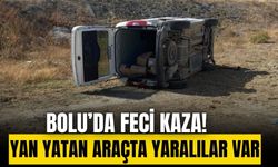 Bolu-Mudurnu yolunda virajı alamayan araç yan yattı: 2 yaralı