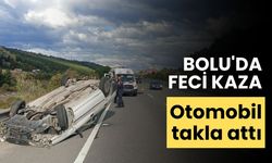 Bolu'da feci kaza otomobil takla attı
