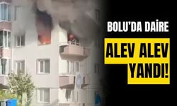 Bolu'da bir dairenin yandığı an kameraya yasındı