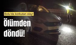 Bolu’da, yamaçtan düşen kaya, araca çarptı