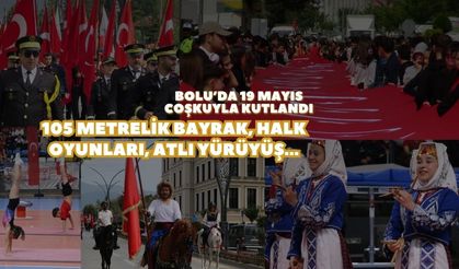 Bolu'daki 19 Mayıs kutlamalarında, 105 metrelik Türk bayrağı taşındı