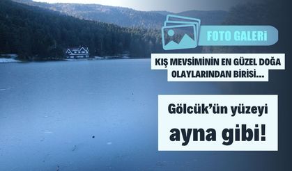 Bolu’daki Gölcük Gölü’nün yüzeyi buz tuttu