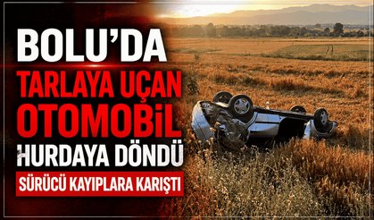 Bolu’da tarlaya uçan otomobil hurdaya döndü