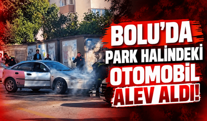 Bolu'da park halindeki otomobil alev aldı