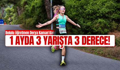 Bolulu öğretmen Derya Kaman'dan 1 ayda 3 yarışta 3 derece!