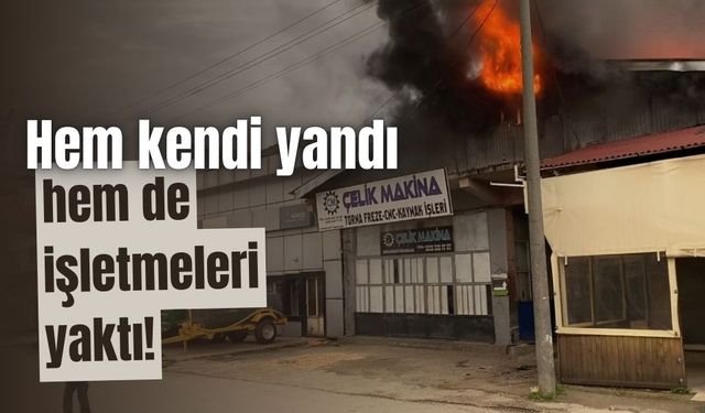 Alev alan otomobil, beraberinde iki işletmeyi de yaktı