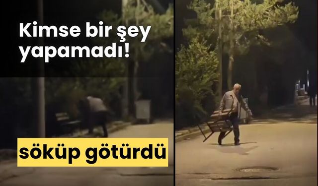 Bolu’da yaşlı adam, kaldırımdaki bankı kırarak, söküp götürdü
