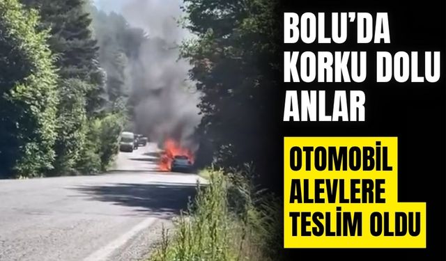 Bolu’da alev alan otomobil küle döndü