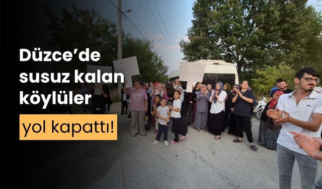 Düzce'de, susuz kalan köylüler, yol kapattı