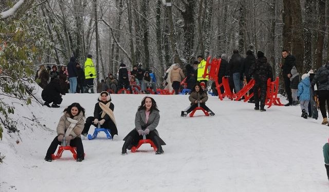 Sakarya'da çocuklar ve aileleri karın keyfini kızak şenliğinde çıkardı