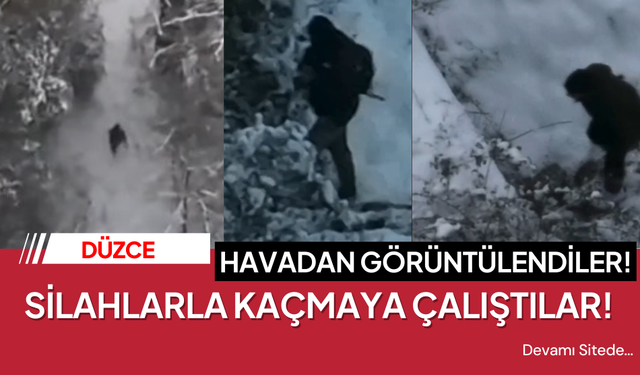 Dronu gören kaçak avcılar, koşarak kaçtı!