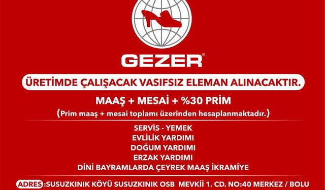 Bolu’da Gezer Ayakkabı’ya Bayan Paketleme Elemanı Alınacak