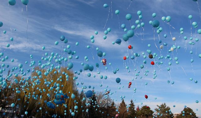 Rüzgar Bebek için yüzlerce mavi balon gökyüzüne bırakıldı