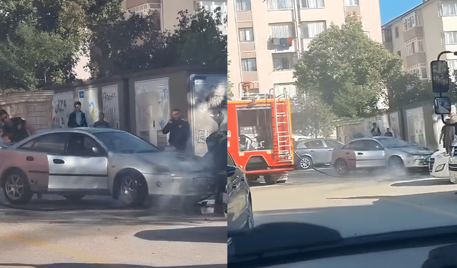 Bolu'da park halindeki otomobil alev aldı