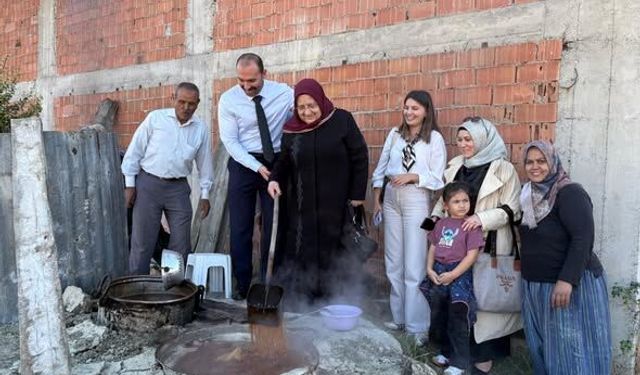 Seben Kaymakamı Güngör, köylülerle birlikte pekmez kaynattı