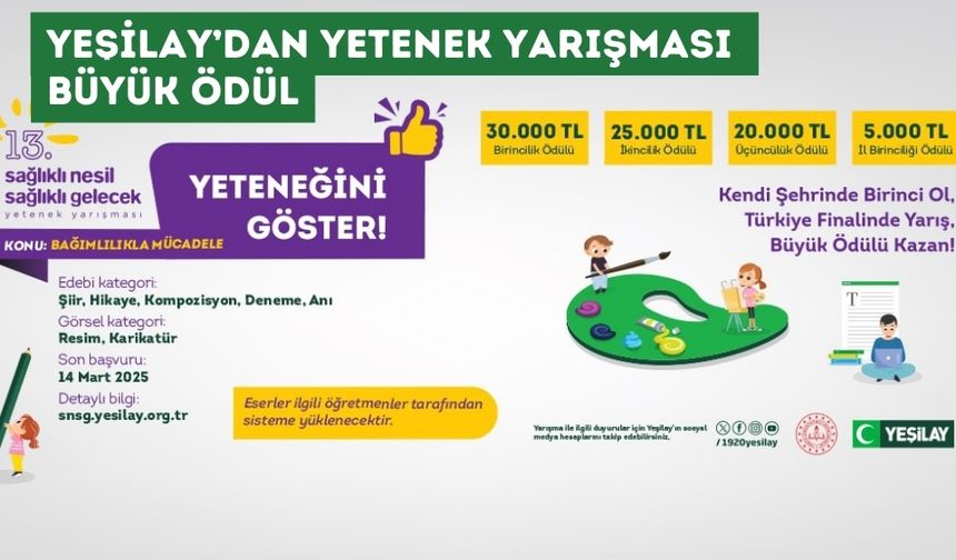 Yeşilay, 13’üncü Sağlıklı Nesil Sağlıklı Gelecek Yetenek Yarışması’nı düzenliyor