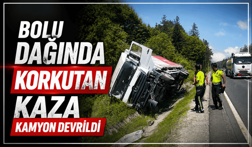 D-100 kara yolunda kamyon devrildi
