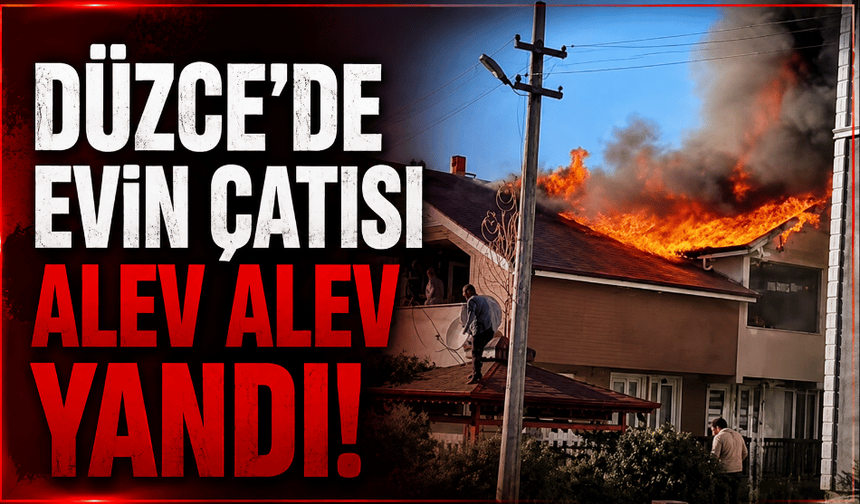 Düzce’de evin çatısı alevlere teslim oldu