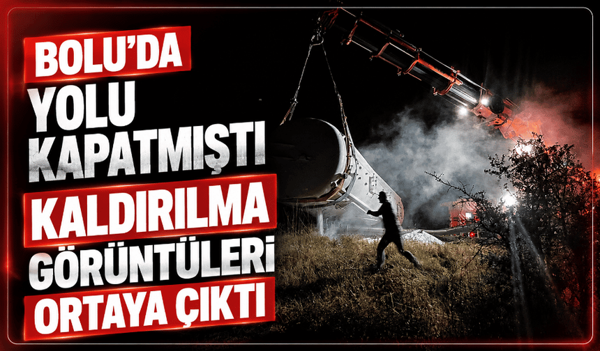Yolu ulaşıma kapatan soda yüklü tırın kaldırılma anı görüntülendi