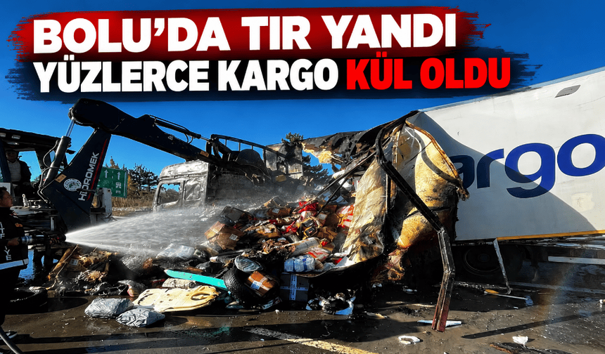 Bolu’da kargo yüklü tır yandı