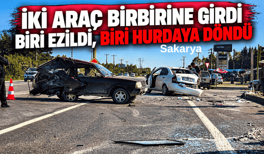 İki araç birbirine girdi:Biri ezildi, biri hurdaya döndü