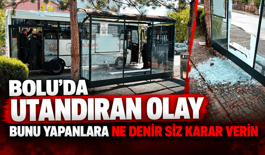 Şehir magandaları otobüs durağının camını kırdı