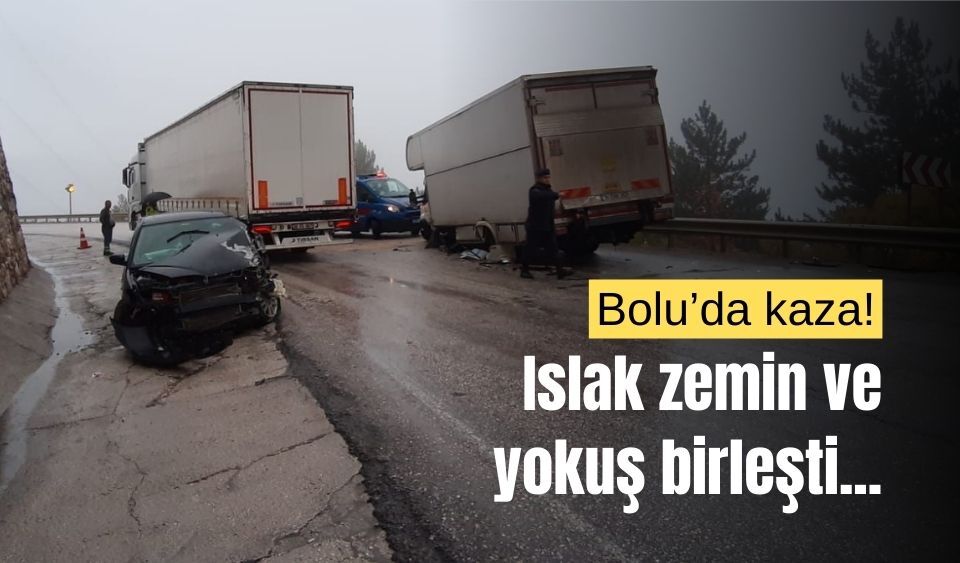 Islak zeminde, karavan ve otomobil çarpıştı