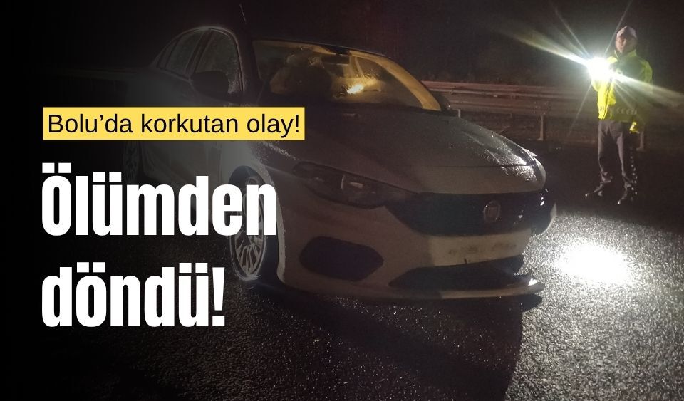 Bolu’da, yamaçtan düşen kaya, araca çarptı