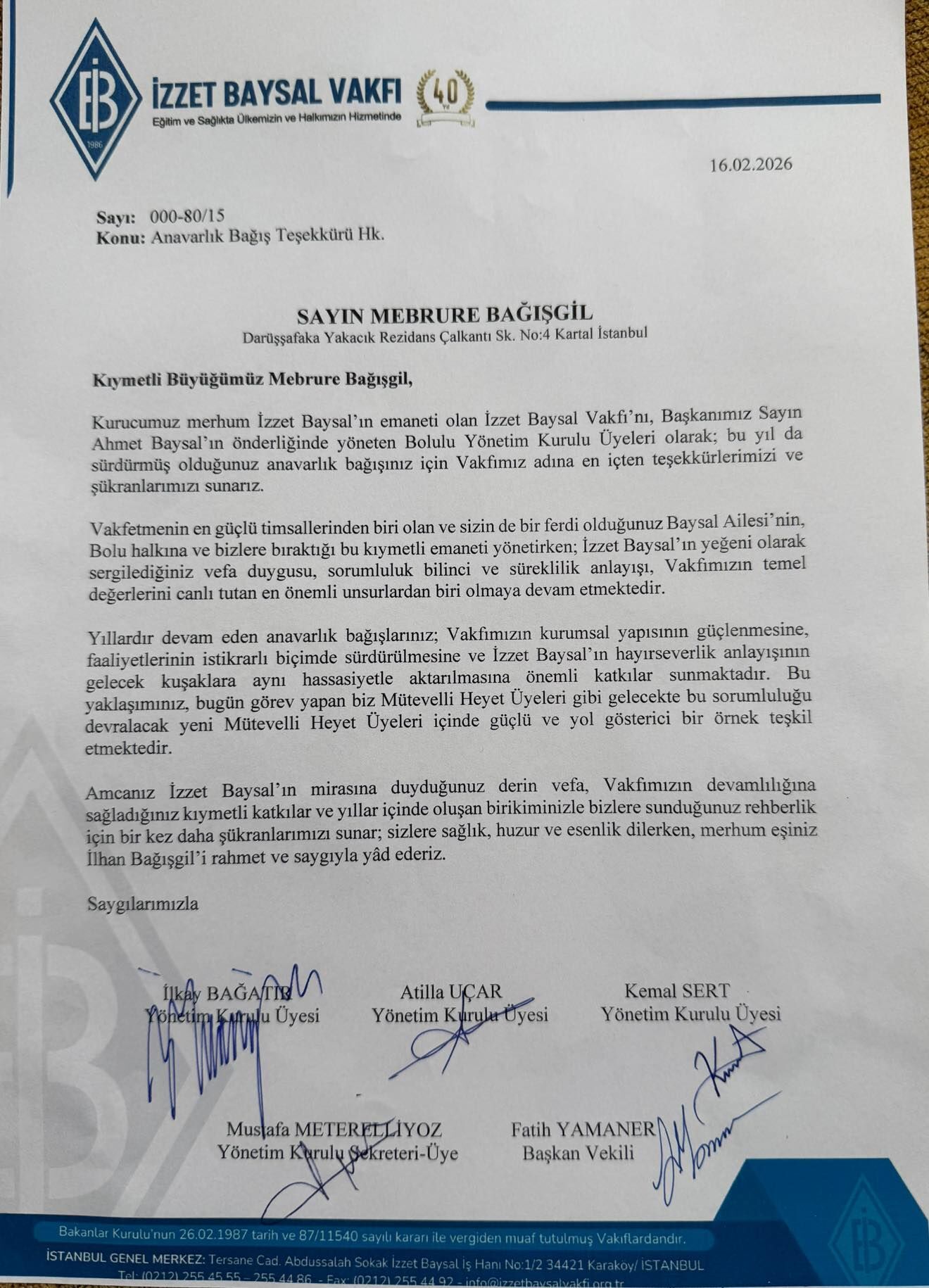 Bolu’nun Hayırsever Ailesinden Vakfa Büyük Destek1