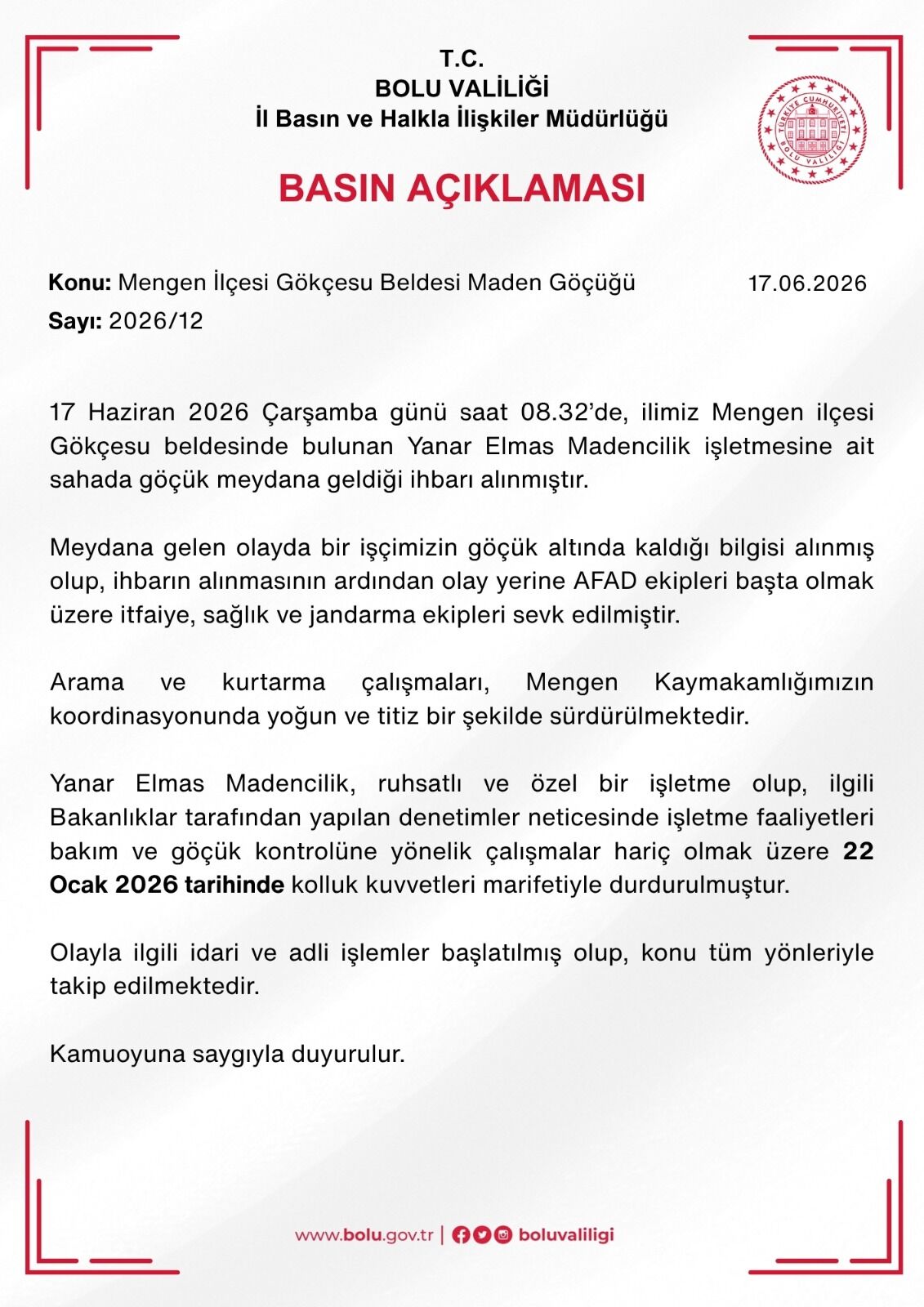 Valilik Açıklama Maden