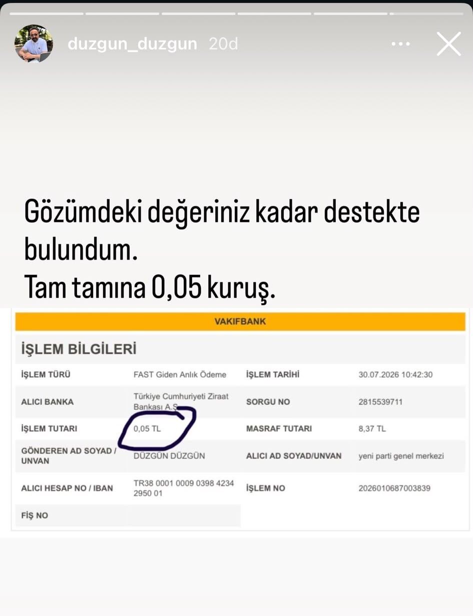 Yeni Parti 5 Kuruş Bağış